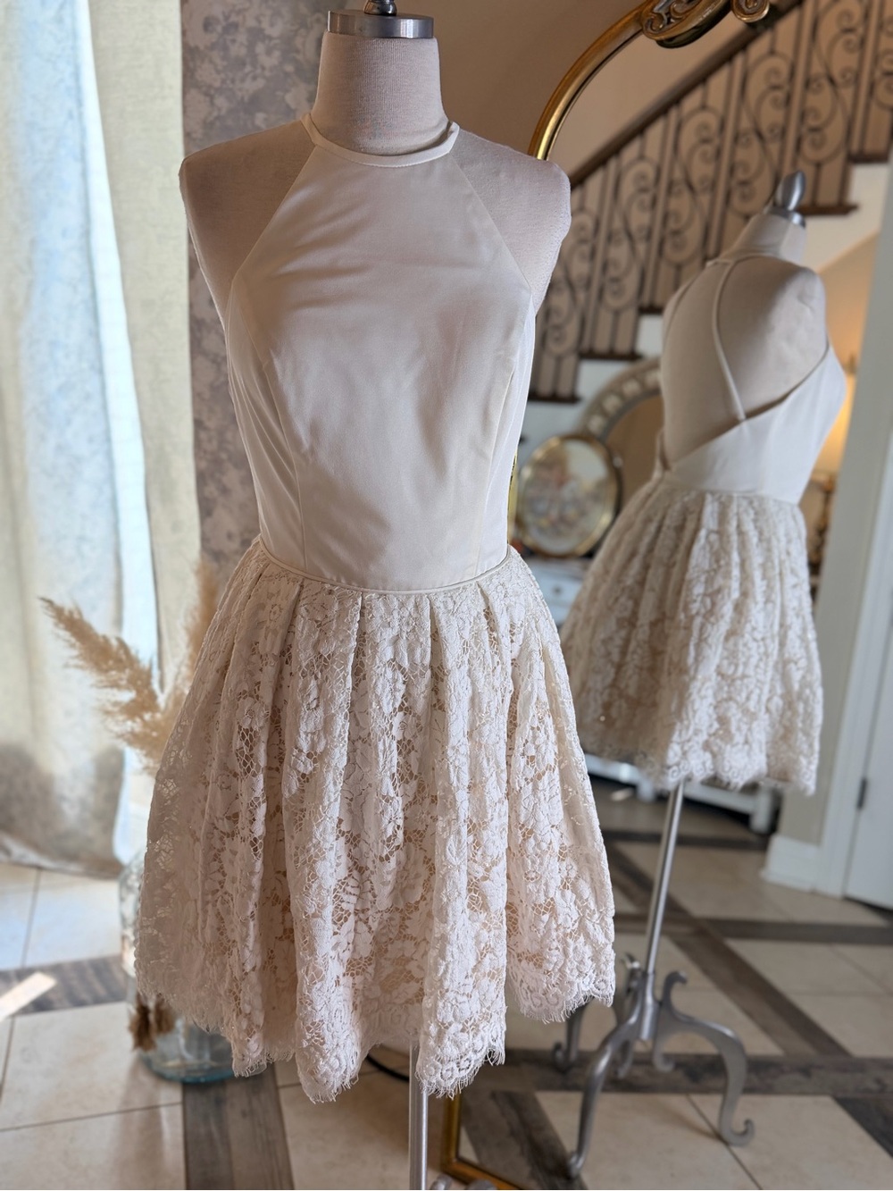 Alyce Paris Ivory Lace Open Back Halter Cocktail Dress Size 6